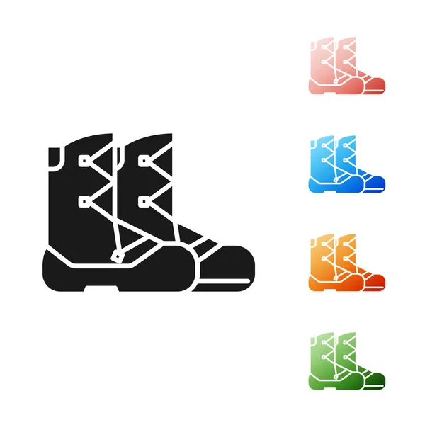 Icono de Botas Negras aislado sobre fondo blanco. Establecer iconos de colores. Ilustración vectorial — Archivo Imágenes Vectoriales