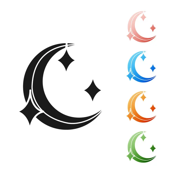Icono Luna Negra y estrellas aislado sobre fondo blanco. Establecer iconos de colores. Ilustración vectorial — Archivo Imágenes Vectoriales