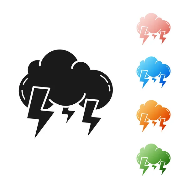 Ікона Black Storm ізольована на білому тлі. Хмарний і блискавичний знак. Повітряна ікона бурі. Розфарбуйте ікони. Векторний приклад — стоковий вектор