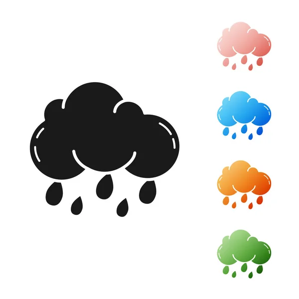 Schwarze Wolke mit Regensymbol auf weißem Hintergrund. Regenwolken Niederschlag mit Regentropfen. setzen Symbole bunt. Vektorillustration — Stockvektor