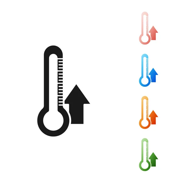 Ikon termometer hitam diisolasi pada latar belakang putih. Mengatur ikon penuh warna. Ilustrasi Vektor - Stok Vektor