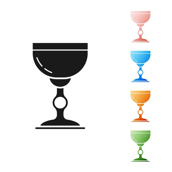 Icono de copa judía negra aislado sobre fondo blanco. Una copa de vino judía para Kidush. Copa Kidush para Shabat. Establecer iconos de colores. Ilustración vectorial — Archivo Imágenes Vectoriales