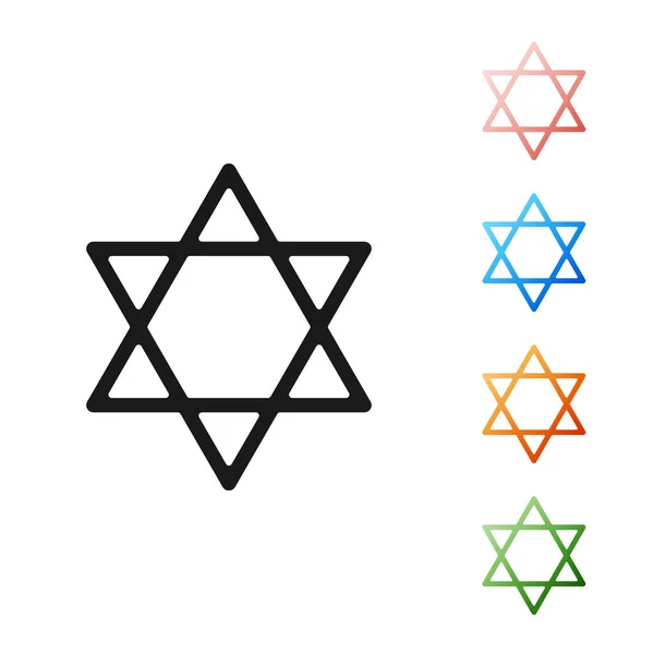 Black Star of David icon isolated on white background. Jewish religion symbol. Symbol of Israel. Set icons colorful. Vector Illustration — Stock Vector