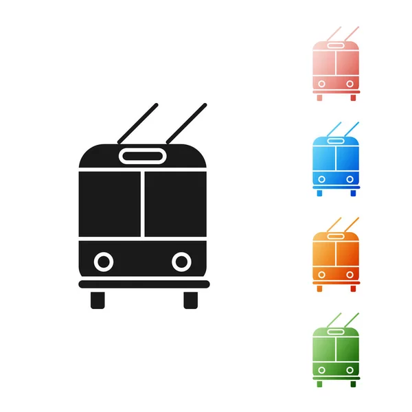 Icono de trolebús negro aislado sobre fondo blanco. Símbolo de transporte público. Establecer iconos de colores. Ilustración vectorial — Archivo Imágenes Vectoriales