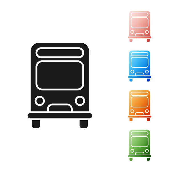 Icona Black Bus isolata su sfondo bianco. Concetto di trasporto. Autobus segno di trasporto tour. Turismo o simbolo del veicolo pubblico. Set icone colorate. Illustrazione vettoriale — Vettoriale Stock
