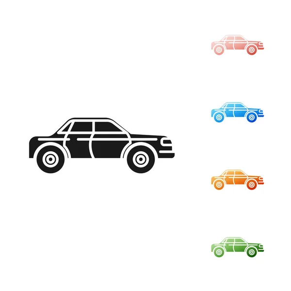 Icono de coche sedán negro aislado sobre fondo blanco. Establecer iconos de colores. Ilustración vectorial — Vector de stock