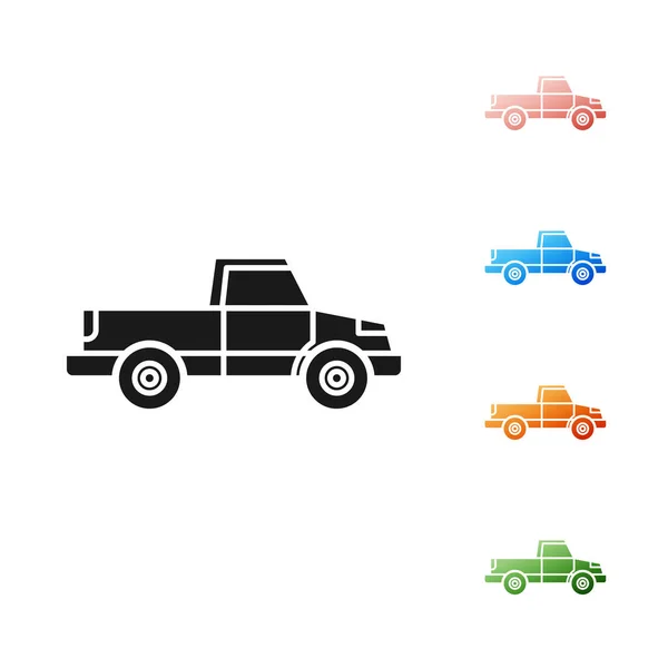 Ícone de caminhão de coleta preto isolado no fundo branco. Definir ícones coloridos. Ilustração vetorial — Vetor de Stock