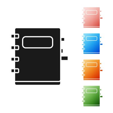 Siyah Not Defteri simgesi beyaz arkaplanda izole edildi. Spiral not defteri simgesi. Okul defteri. Yazı tahtası. Okul günlüğü. Simgeleri renklendirin. Vektör İllüstrasyonu