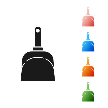 Siyah Dustpan simgesi beyaz arka planda yalıtılmış. Temizlik kepçe hizmetleri. Simgeleri renkli ayarlayın. Vektör İllüstrasyonu