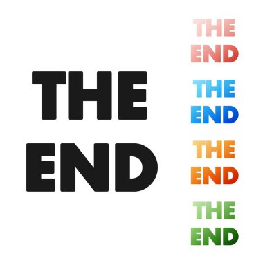 Siyah Uç el yazısı yazı simgesi beyaz arkaplanda izole edildi. Film karesi kapanıyor. Filmin sonu ekranı. Simgeleri renklendirin. Vektör İllüstrasyonu