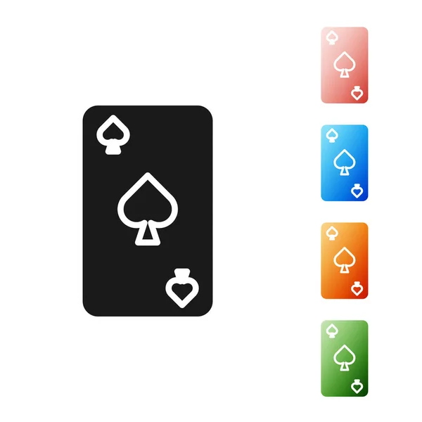 Carte à jouer noire avec icône symbole pique isolé sur fond blanc. Casino de jeu. Définir des icônes colorées. Illustration vectorielle — Image vectorielle