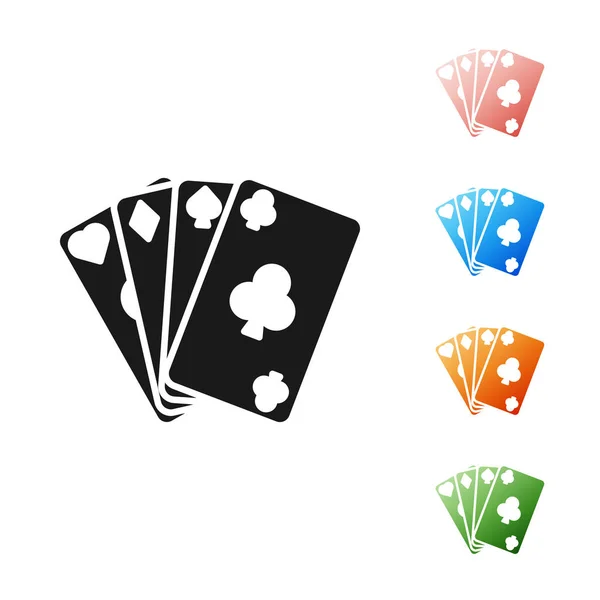 Icono de naipes negro aislado sobre fondo blanco. Juego de casino. Establecer iconos de colores. Ilustración vectorial — Vector de stock