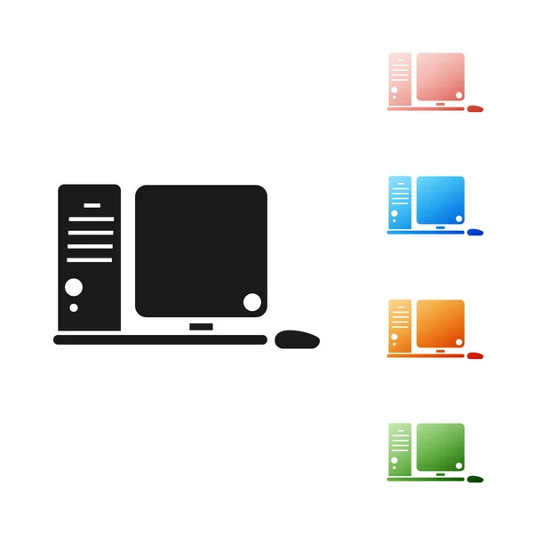 Black Computer monitor with keyboard and mouse icon isolated on white background. PC component sign. Set icons colorful. Vector Illustration — ストックベクタ