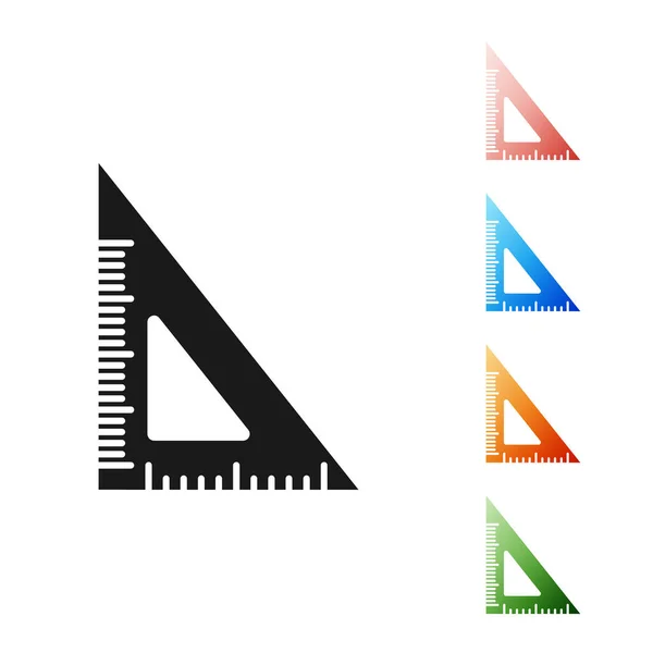 Icono de regla triangular negra aislado sobre fondo blanco. Símbolo de borde recto. Símbolo geométrico. Establecer iconos de colores. Ilustración vectorial — Vector de stock