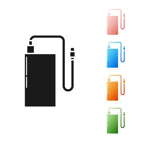 Black Power bank with different charge cable icon isolated on white background. Portable charging device. Set icons colorful. Vector Illustration — Stock Vector