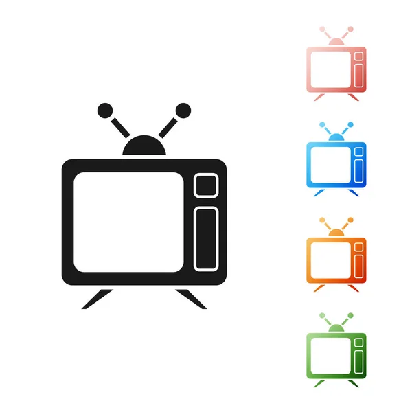 Zwarte tv-pictogram geïsoleerd op witte achtergrond. Televisieteken. Stel pictogrammen kleurrijk. Vector Illustratie — Stockvector