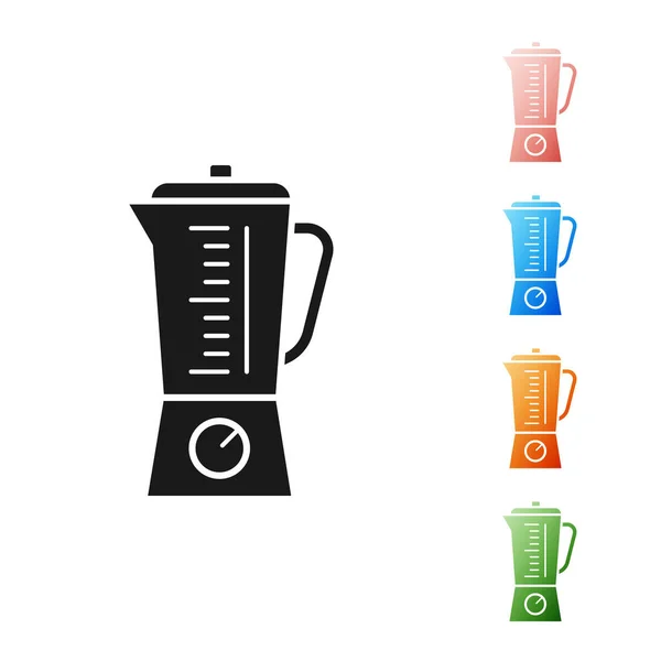 Black Blender icon isolated on white background. Kitchen electric stationary blender with bowl. Cooking smoothies, cocktail or juice. Set icons colorful. Vector Illustration — Stock Vector