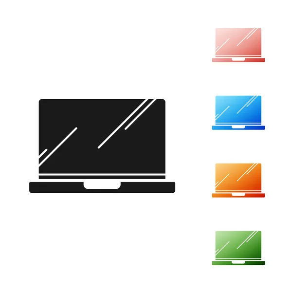 Schwarzes Laptop-Symbol isoliert auf weißem Hintergrund. Computer-Notizbuch mit leerem Bildschirm. Setzen Sie Symbole bunt. Vektorillustration — Stockvektor