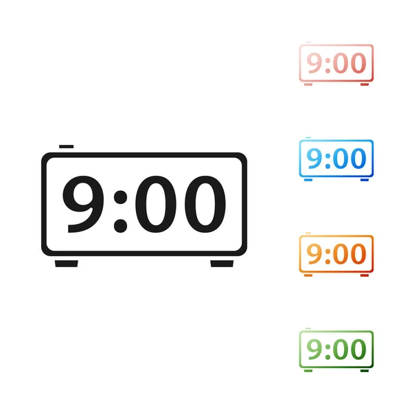 黑色数字闹钟图标隔离在白色背景上.电子钟表闹钟。时间图标。设置彩色图标。病媒图解 — 图库矢量图片