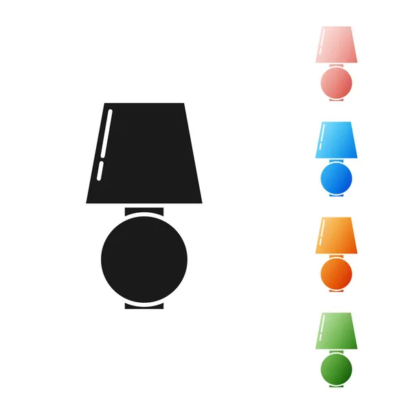 Icona lampada da tavolo nera isolata su sfondo bianco. Set icone colorate. Illustrazione vettoriale — Vettoriale Stock