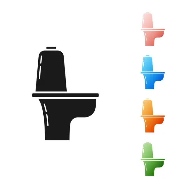 Icona WC nero isolato su sfondo bianco. Set icone colorate. Illustrazione vettoriale — Vettoriale Stock