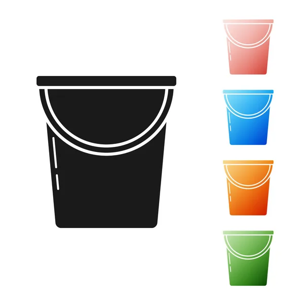 Icona Black Bucket isolata su sfondo bianco. Set icone colorate. Illustrazione vettoriale — Vettoriale Stock
