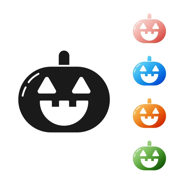 Zwarte pompoen pictogram geïsoleerd op witte achtergrond. Gelukkig Halloween feest. Stel pictogrammen kleurrijk. Vector Illustratie — Stockvector