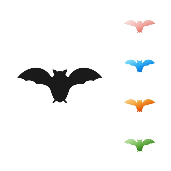 Svart flygande bat ikon isolerad på vit bakgrund. Ställ ikoner färgglada. Vektor Illustration — Stock vektor