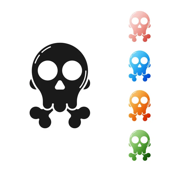 Cráneo negro en el icono de los huesos cruzados aislado sobre fondo blanco. Feliz fiesta de Halloween. Establecer iconos de colores. Ilustración vectorial — Vector de stock