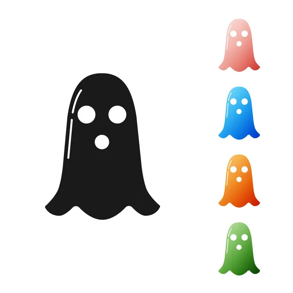Ikon Black Ghost terisolasi pada latar belakang putih. Selamat pesta Halloween. Mengatur ikon penuh warna. Ilustrasi Vektor - Stok Vektor