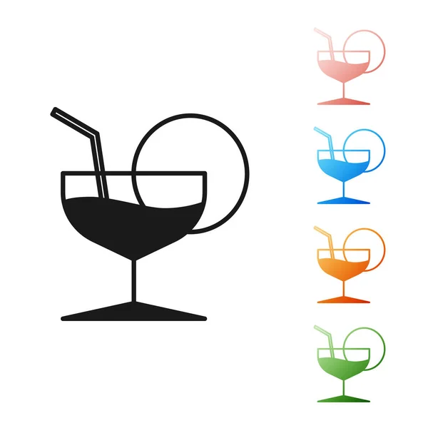 Icono de vidrio Martini negro aislado sobre fondo blanco. Icono de cóctel. Icono de copa de vino. Establecer iconos de colores. Ilustración vectorial — Vector de stock