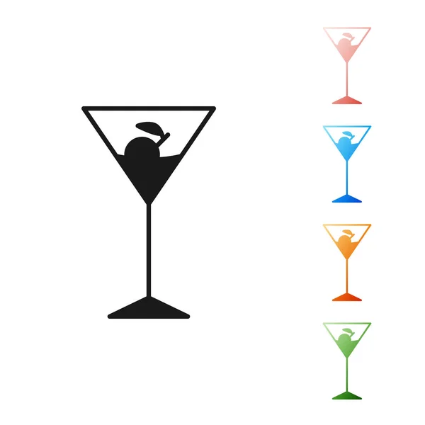 Icono de vidrio Martini negro aislado sobre fondo blanco. Icono de cóctel. Icono de copa de vino. Establecer iconos de colores. Ilustración vectorial — Vector de stock
