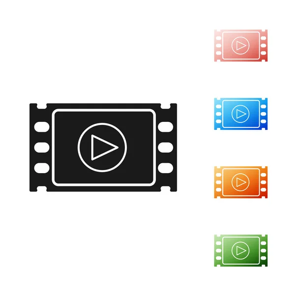 Black Play Video Symbol isoliert auf weißem Hintergrund. Filmstreifen mit Spielzeichen. Setzen Sie Symbole bunt. Vektorillustration — Stockvektor