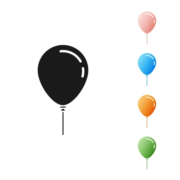 Black Balloon with ribbon icon isolated on white background. Set icons colorful. Vector Illustration — ストックベクタ