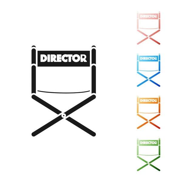 Black Director icono de la silla de cine aislado sobre fondo blanco. Industria cinematográfica. Establecer iconos de colores. Ilustración vectorial — Archivo Imágenes Vectoriales