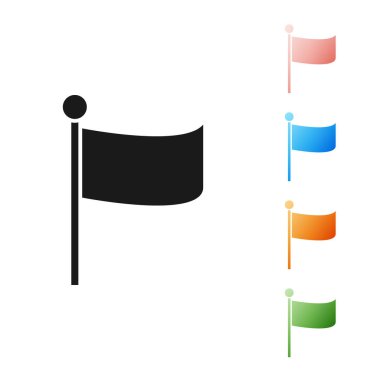 Beyaz arkaplanda Siyah Bayrak simgesi izole edildi. Yer belirleyici sembol. Simgeleri renklendirin. Vektör İllüstrasyonu