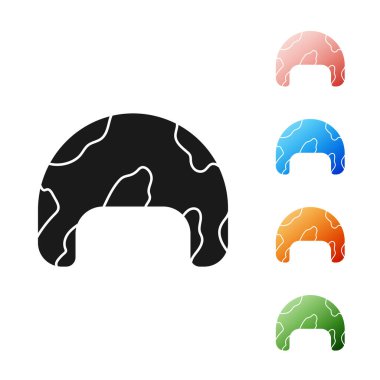 Beyaz arka planda siyah askeri miğfer ikonu izole edildi. Ordu şapkasının savunma ve koruma sembolü. Koruyucu şapka. Simgeleri renklendirin. Vektör İllüstrasyonu