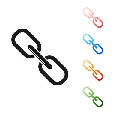 Siyah zincir bağlantısı simgesi beyaz arkaplanda izole edildi. Bağlantı bekar. Simgeleri renklendirin. Vektör İllüstrasyonu