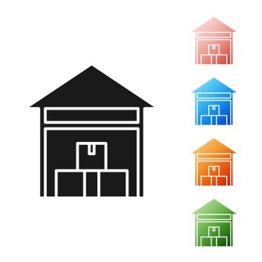 Siyah Depo simgesi beyaz arkaplanda izole edilmiş. Simgeleri renklendirin. Vektör İllüstrasyonu