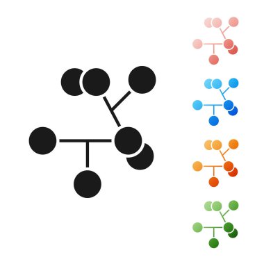 Beyaz arkaplanda siyah molekül simgesi izole edildi. Kimya moleküllerinin yapısı, fen öğretmenlerinin yenilikçi eğitim posteri. Simgeleri renklendirin. Vektör İllüstrasyonu