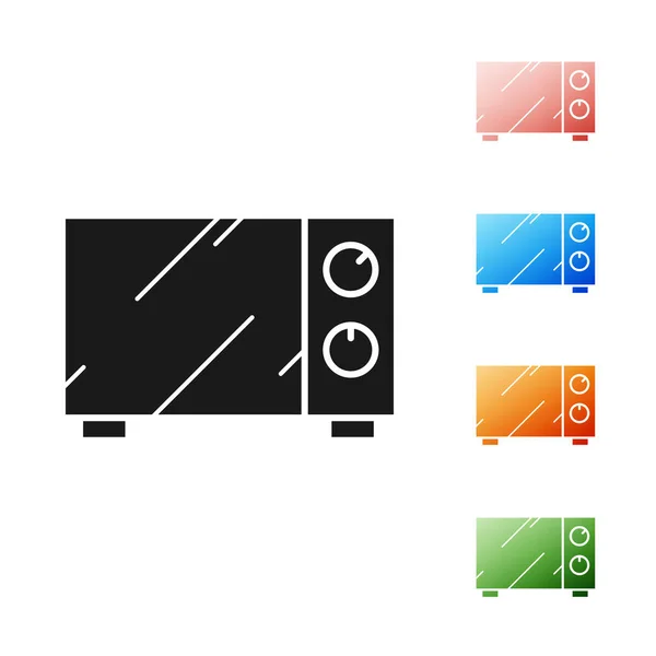 Černá mikrovlnná trouba ikona izolované na bílém pozadí. Ikona domácích spotřebičů. Nastavit barevné ikony. Vektorová ilustrace — Stockový vektor