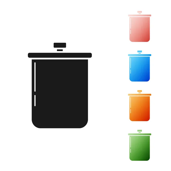 Black Cooking pote ícone isolado no fundo branco. Ferva ou guisado símbolo de comida. Definir ícones coloridos. Ilustração vetorial — Vetor de Stock