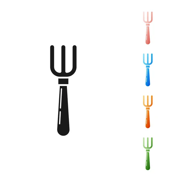 Black Fork icon isolated on white background. Cutlery symbol. Set icons colorful. Vector Illustration — Stock Vector