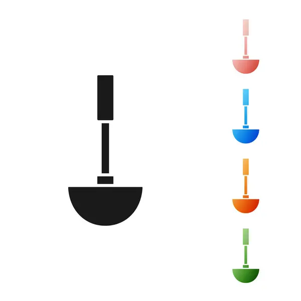 Ícone de concha de cozinha preto isolado no fundo branco. Utensílio de cozinha. Sinal de colher de talheres. Definir ícones coloridos. Ilustração vetorial —  Vetores de Stock