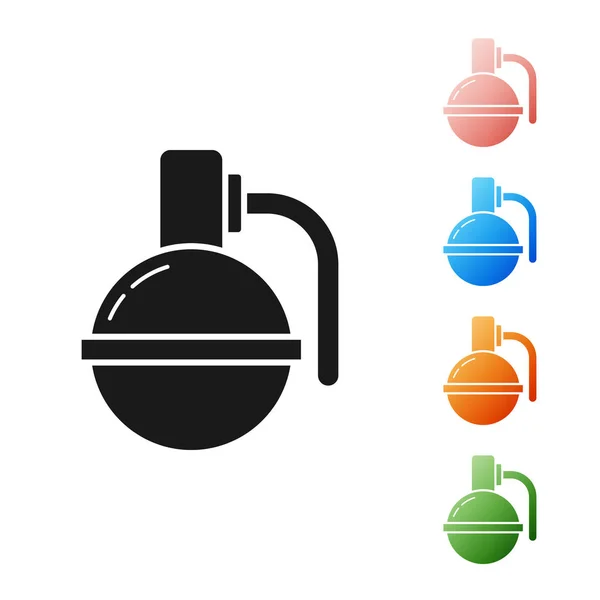 Icono de granada de mano negra aislado sobre fondo blanco. Explosión de bombas. Establecer iconos de colores. Ilustración vectorial — Vector de stock