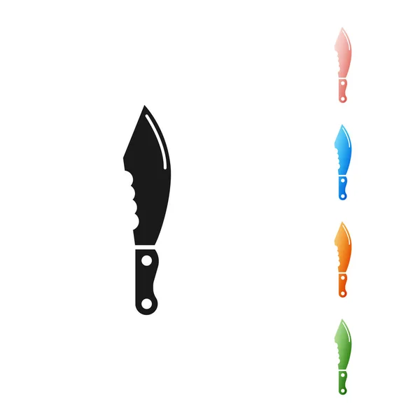 Ícone de faca militar preto isolado no fundo branco. Definir ícones coloridos. Ilustração vetorial — Vetor de Stock