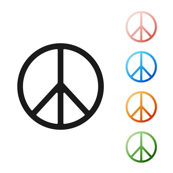 Icona Black Peace isolata su sfondo bianco. Simbolo hippie di pace. Set icone colorate. Illustrazione vettoriale — Vettoriale Stock