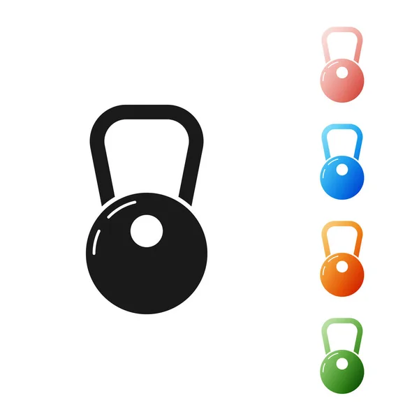 Schwarzes Kettlebell-Symbol isoliert auf weißem Hintergrund. setzen Symbole bunt. Vektorillustration — Stockvektor