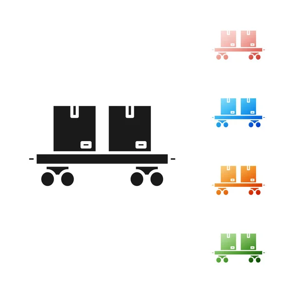 Черный железнодорожный вагон значок изолирован на белом фоне. Набор иконок красочный. Векторная миграция — стоковый вектор