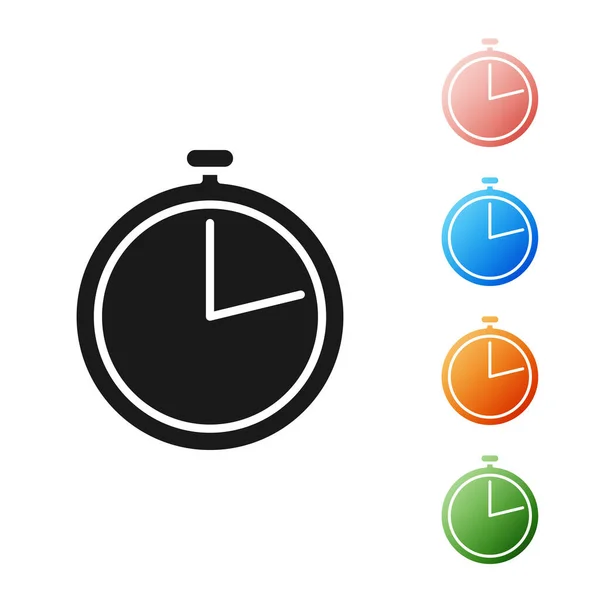 Μαύρο εικονίδιο Stopwatch απομονώνεται σε λευκό φόντο. Χρονόμετρο. Ορισμός εικονίδια πολύχρωμα. Εικονογράφηση διανύσματος — Διανυσματικό Αρχείο